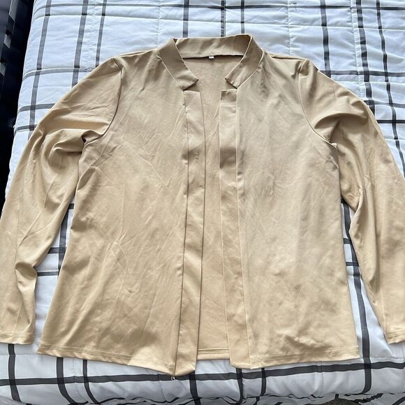 Open Sweater sz XXL Tan Beige Nude Polyester Blend Blazer Buttonless Coat Work - Picture 1 of 5